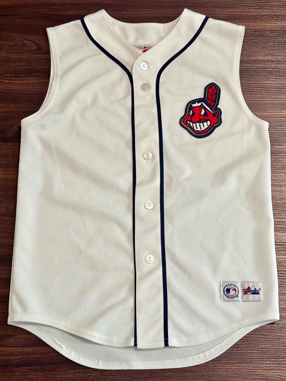 Vintage Majestic White Sleeveless Cleveland Indians Baseball Jersey